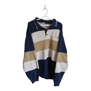Men's Vintave R&R ClassicsNavy, White & Tan Striped Quarter Button Rugby Sweater